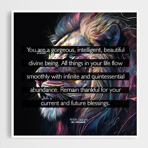 8x8 Abundance Affirmation Lion Fantasy‎ Watercolor Oil Painting Print
